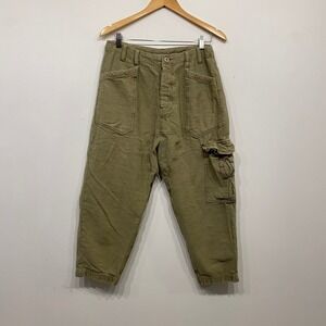 Free People Olive Green Textured Utility Cargo Pants Small Cropped